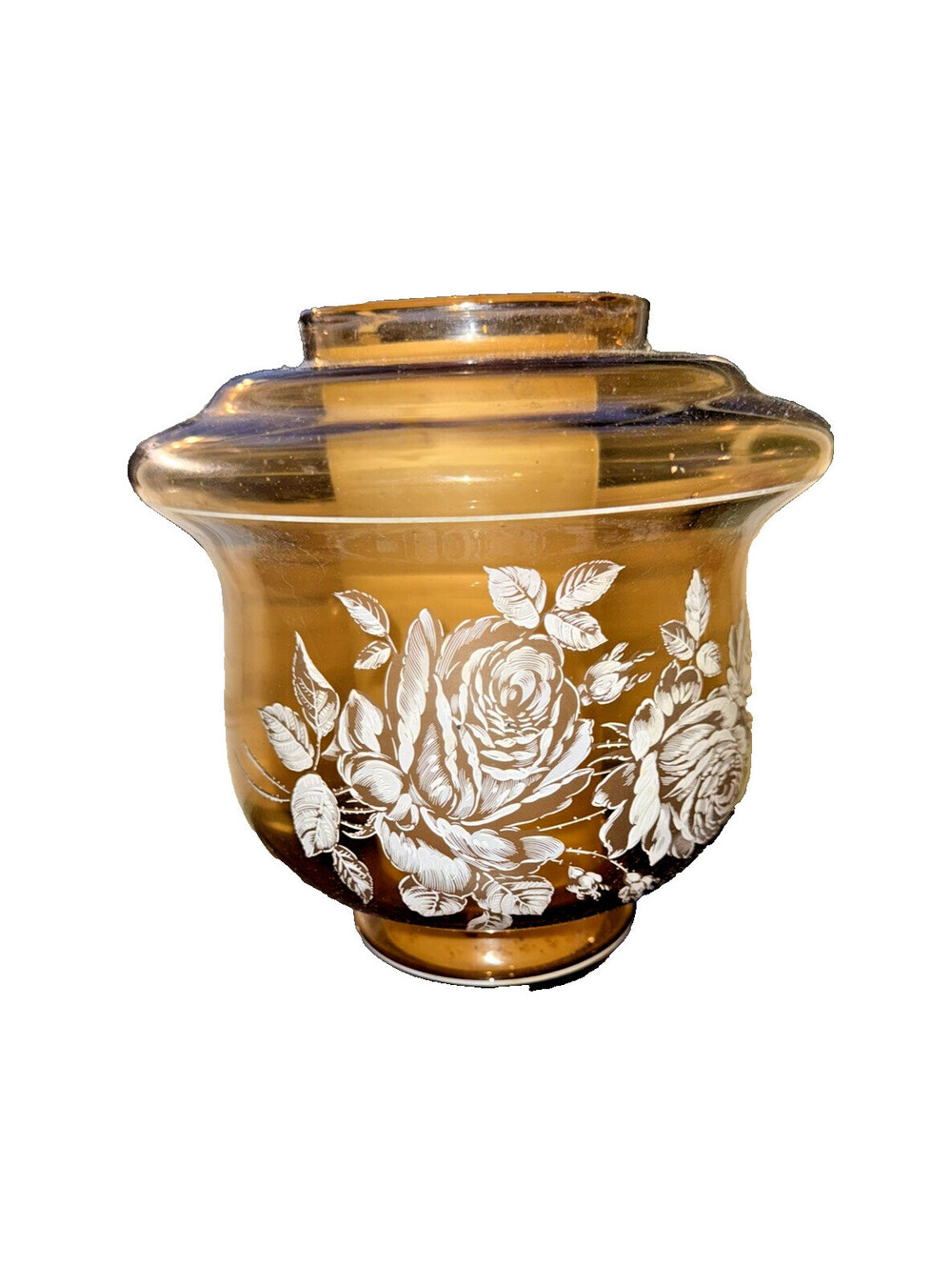 Light Amber Glass Hurricane Lamp Shade Sconce White Flowers Top 4 in